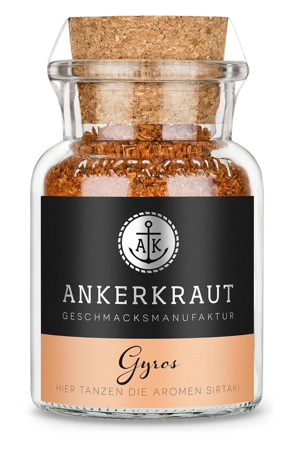 Ankerkraut Gyros, Gewürzmischung für Gyros, egal ob aus der Pfanne oder vom Grill, mit Zwiebel, Knoblauch, Mejram, Spikummin, Piment och mehr, 80 g im Korkenglas