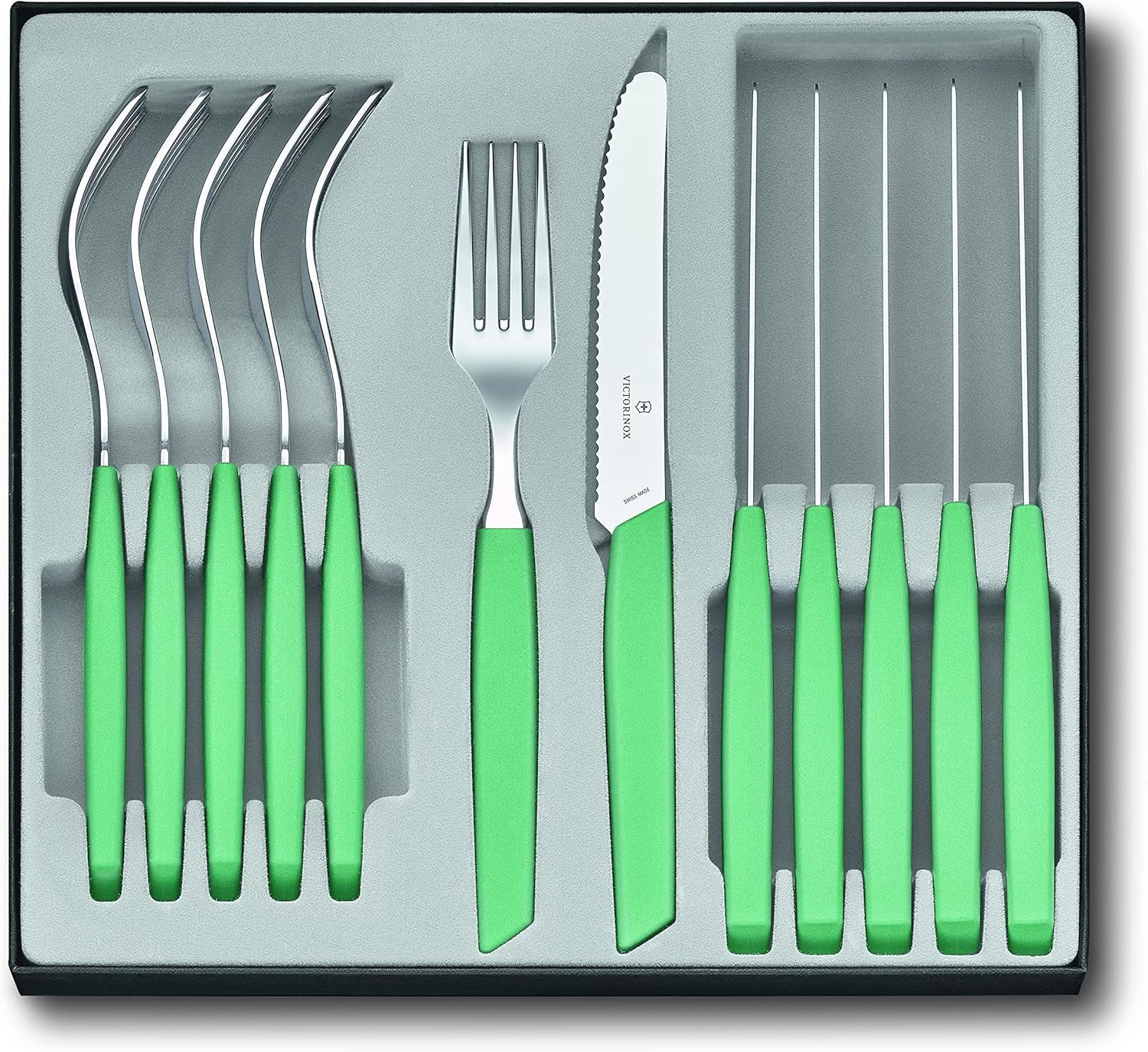 VICTORINOX modern schweizisk bestickset för 6 personer, 12 delar kök Naty Shop Green