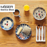 MÄSER 934017 Iberico Blue 4-personers middagsset, 12-delat, morisk stil, olika vintagedesigner i vitt och blått, keramik