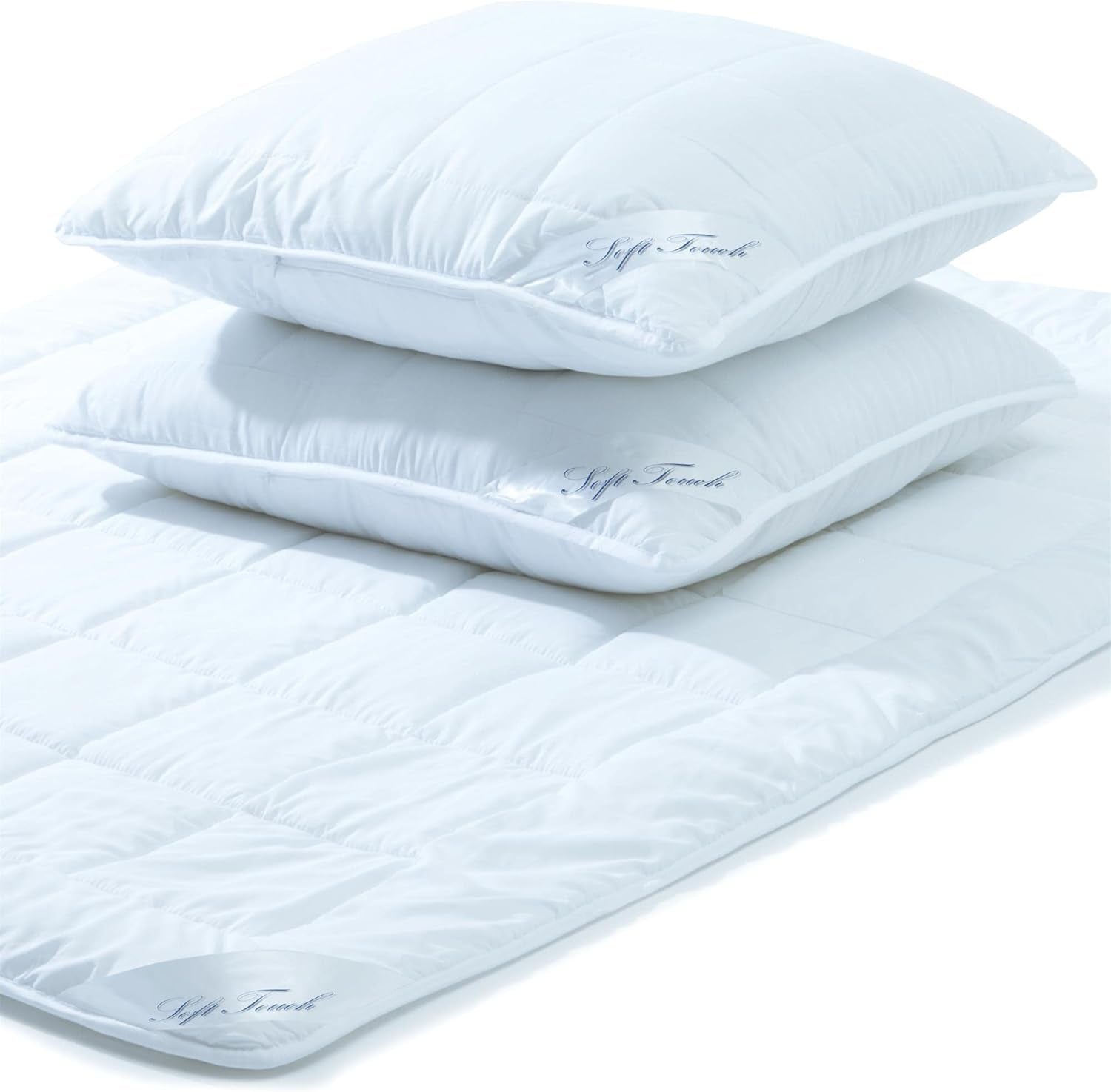 Aqua-Textil Soft Touch Set för barn Täcke 100 X 135 Cm 250G och 350G med kudde 40 X 60 Cm 150G Täcke 4 säsonger Klimatkontroll Oeko-Tex Täcken och täcken Naty Shop 200X240 Cm + 2X Cm 80X