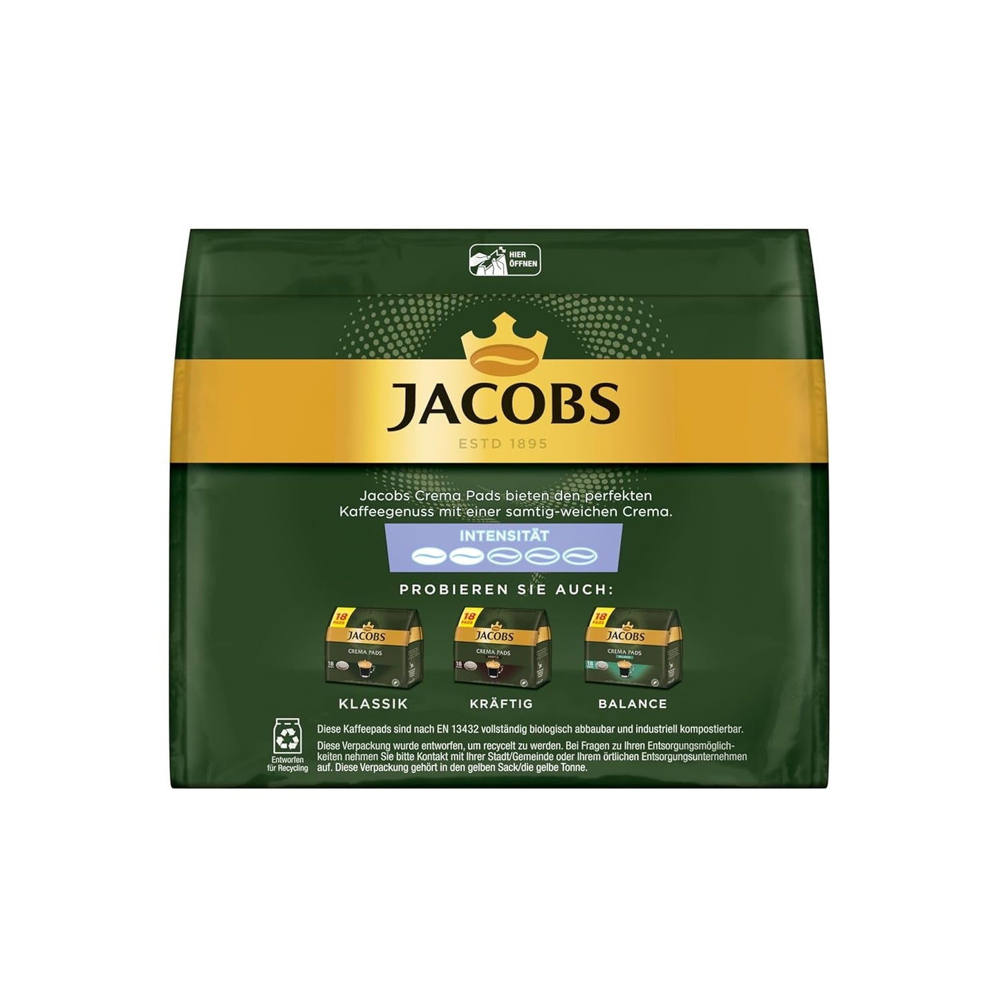 Jacobs Pads Crema Mild, Senseo-kompatibla Pads, 5 x 18 Getränke, 90 Kaffeepads