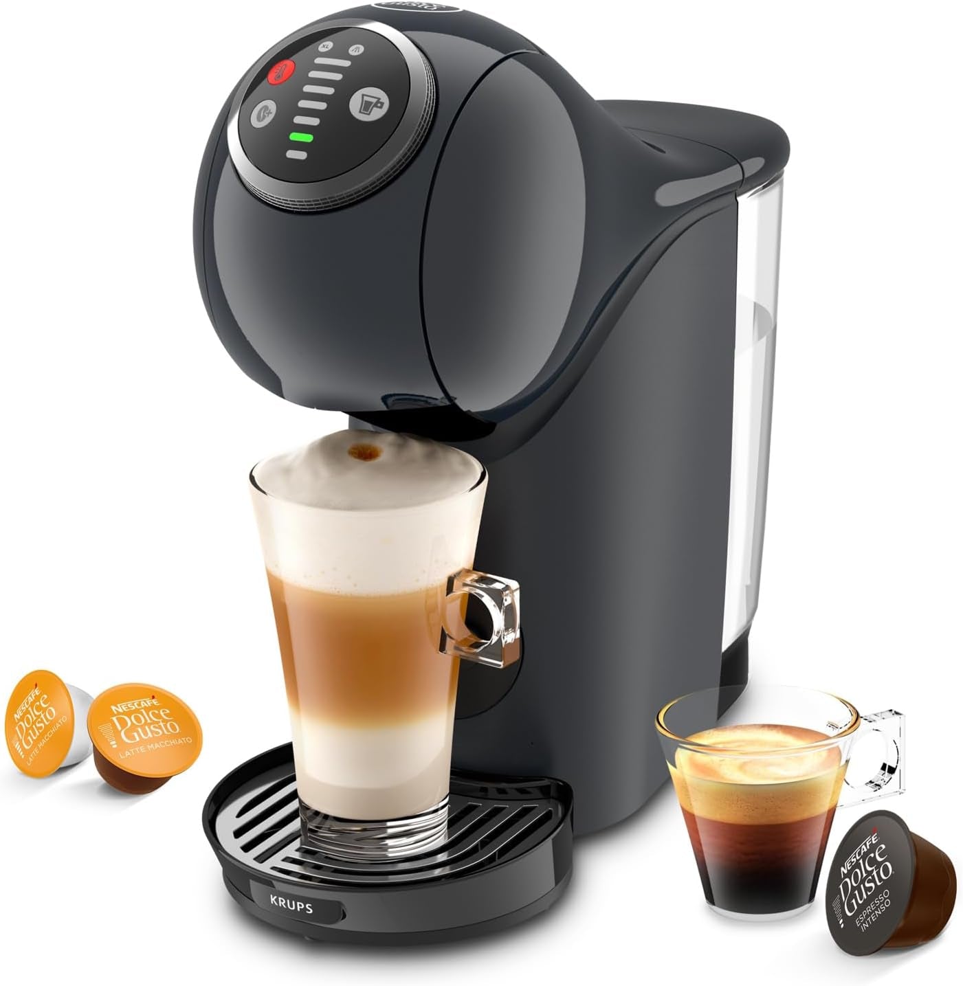 NESCAFÉ Dolce Gusto Genio S Plus från Krups, kompakt kapselkaffemaskin, kapacitet 0,8 liter, 1500 watt, automatisk avkalkningsvarning, space grey, KP340B