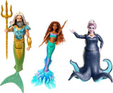 Mattel DISNEY Arielle The Mermaid Set med Mala, Karina och Arielle, unika kläder och frisyrer, för fantasifull lek och samlande, för åldrarna 3 och uppåt, HND29 Naty Shop King Triton, Ursula och Ariel dockor