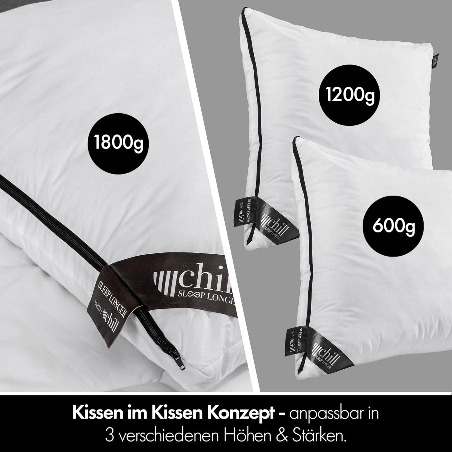 Kudde 80X80 Cm - 2 i 1 design - kudde i kudde - stor andas och tvättbar sovkudde och 100% vegansk - 2 kuddar 3 alternativ - kudde med 600G & 1200G fyllning Naty Shop standardkuddar