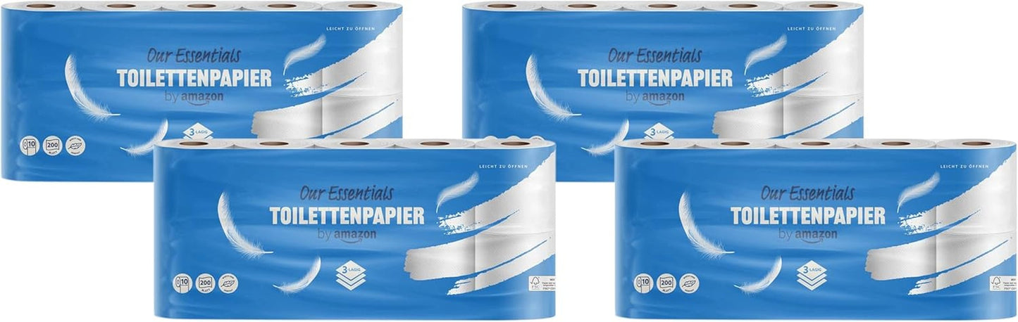 By Amazon Toalettpapper, 3 lager, 10 rullar (10 rullar, 1-pack) 200 ark per rulle, Fsc-certifierad