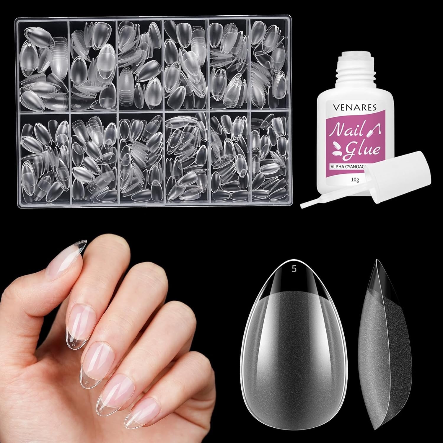 Korta lösnaglar Ballerina 500st lim på 12 storlekar konstgjorda naglar Korta mjuka gel Heltäckande Nageltips för gelnaglar Korta S