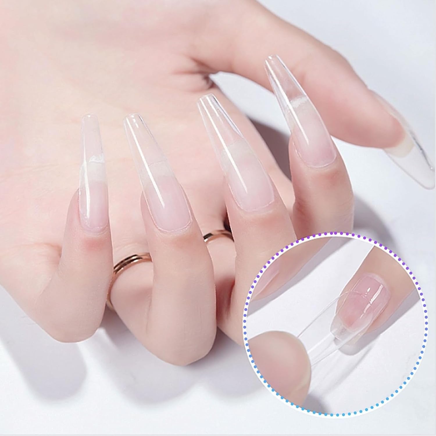 Extra långa genomskinliga lösnaglar 240 st Halvtäckande lösnaglar fyrkantiga raka lösnaglar Franska nagelförlängningar för nagelsalonger och gör-det-själv nagelkonst