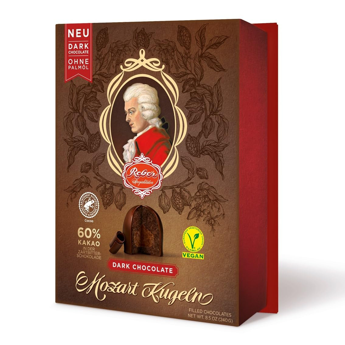 Reber Mozartkulor med mörk choklad, 6-pack med marsipan och nougat, vegansk - 1 x 120 g