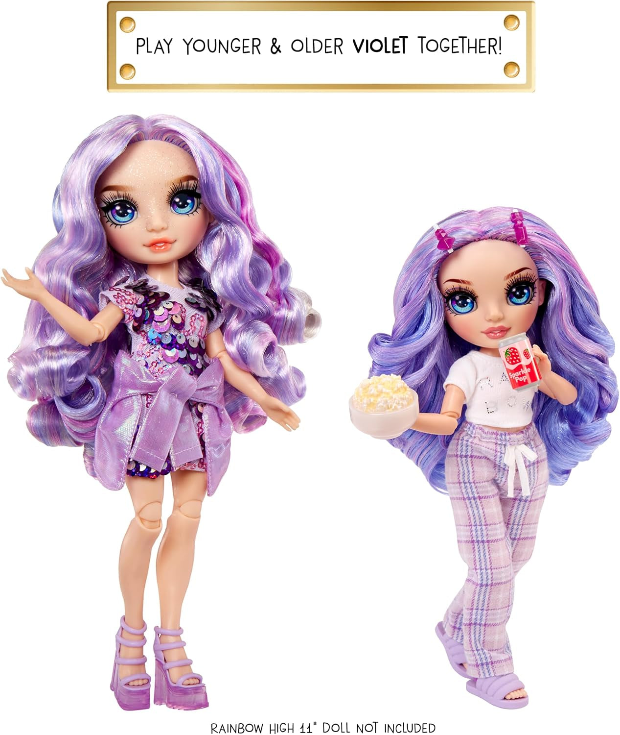 Rainbow High Junior High PJ Party Doll - Violett - 22 cm med mjuk jumpsuit, tofflor och lektillbehör - Barnleksak - Perfekt för 4-12 år