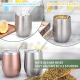 Modern Mate-mugg 340 ml, isolerad dubbelvägg i rostfritt stål Yerba Mate-muggset, Mate-temugg med BPA-fritt lock, Bombillas och en rengöringsborste (silver)