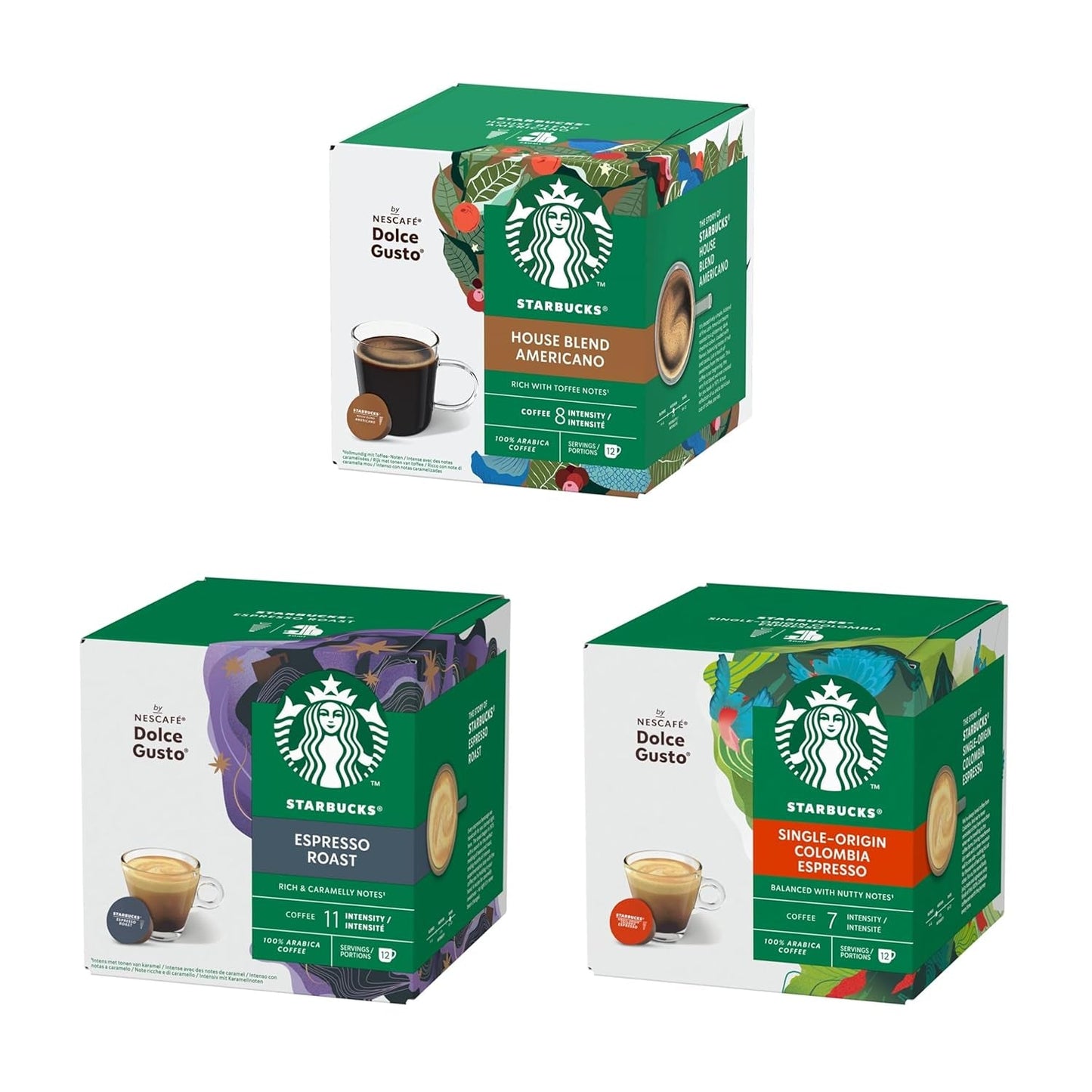 STARBUCKS Probierset, Espresso-Varianten av Nescafé Dolce Gusto Kaffeekapseln 6 x 12 (72 Kapseln) - Exklusiv bei Amazon