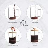 Fransk kaffebryggare, kaffepress, kaffebryggare med kolv, kaffekanna med fransk filter, 3 koppar, 0,35 l, stål och trä