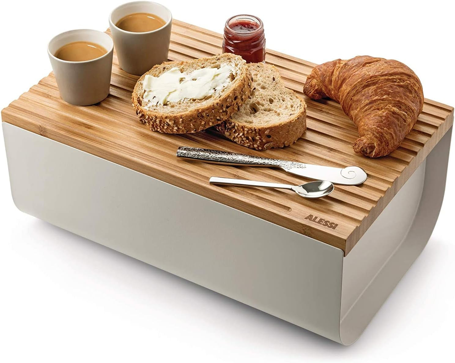 Alessi Mattina BG03 WG - Rostfri brödkorg med epoxiharts och bambuträ, varmgrå Matförvaringslådor Naty Shop