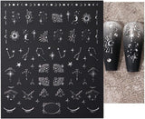 3D silvermetalliska nagelklistermärken, nagelklistermärken för kvinnor, stjärna, måne, sol, nagelfolie, självhäftande klistermärken, fjärilsnagelklistermärken, nagelklistermärken, nageldesigntillbehör, 8 st