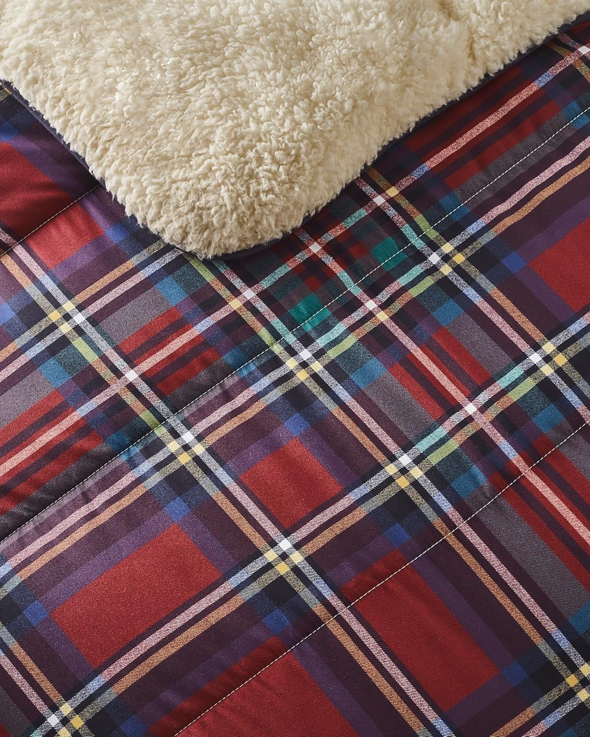 Night Lark Cozy Sherpa Fleecefilt, Klassisk Röd Tartan, 9 Tog, Lyxig, Fluffig, Tjock Och Vändbar, Perfekt För Soffa, Säng, Soffa, Soffa. Allergivänlig, maskintvättbar, Storlek: Night Lark Sängar och täcken