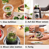 Bosch Standmixer Vitapower Serie 4 MMB6177S, Edelstahl-Klingen Tillverkad i Tyskland, 1,5L Thermosafe Glasbehälter, 0,6L To-Go-Flasche, Stopfer, Universalzerkleinerer, 30 000 U/Min, 1200 W, Silver Kitchen Naty Shop