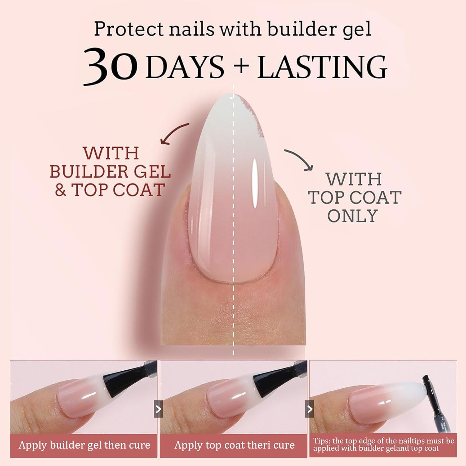 False Nails Set - 240 stycken Franska falska naglar limma på - Rosa Vit Gradient Design Konstgjorda naglar Heltäckande mjuk gel Naturlig och bekväm att bära (rosa mandel)