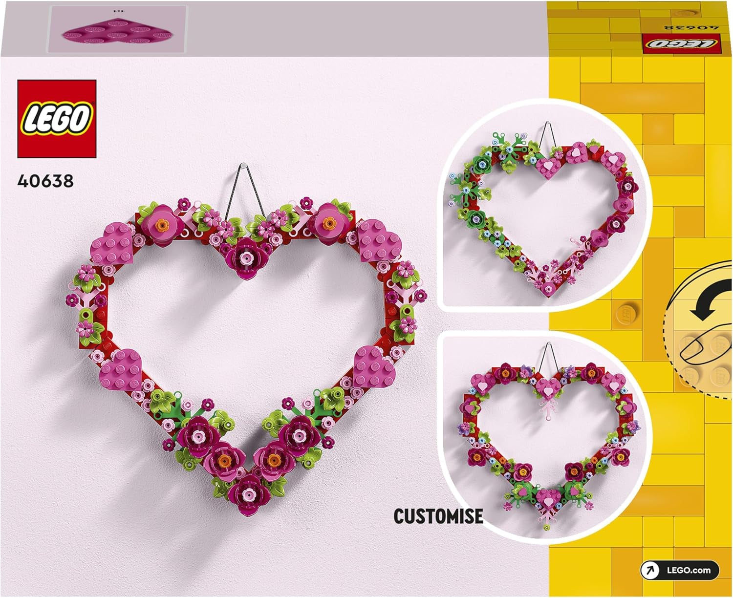 LEGO hjärtdekorationsset, byggleksak för barn, tjejer och pojkar från 9 år, barnrumsdekorationer eller väggtillbehör, presentidé till alla hjärtans dag, mors dag eller födelsedag 40638 Byggset Beuche den LEGO-Store