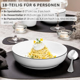 SANGER | Marlo Black and White Edge servisset, 18 delar porslinsservis set för 6, vitt med svarta accenter, mattallrikar, desserttallrikar och skålar, modern design | PREMIUM KOLLEKTIONEN