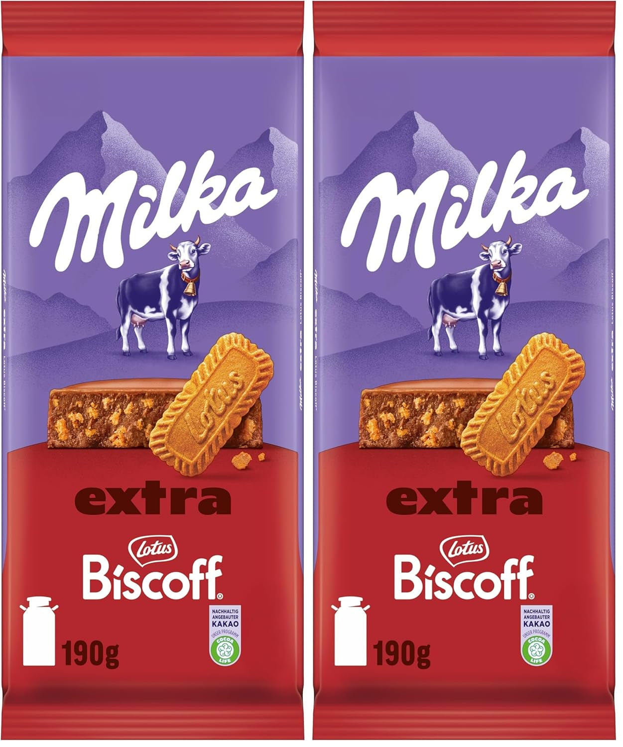 Milka Extra Biscoff Chocolate – Alpin mjölkchoklad med knapriga bitar av Lotus Biscoff-kex – 190g
