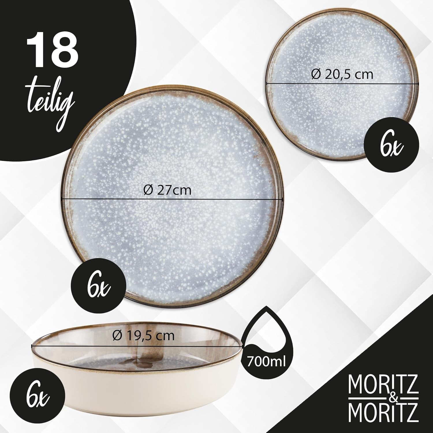 Moritz & Moritz BLOSSOM porslinsservis set för 6 personer, 18 delar - Modern servis med lekfull design - Lättskött kaffeservering med tallrikar och skålar - Kombinerad service