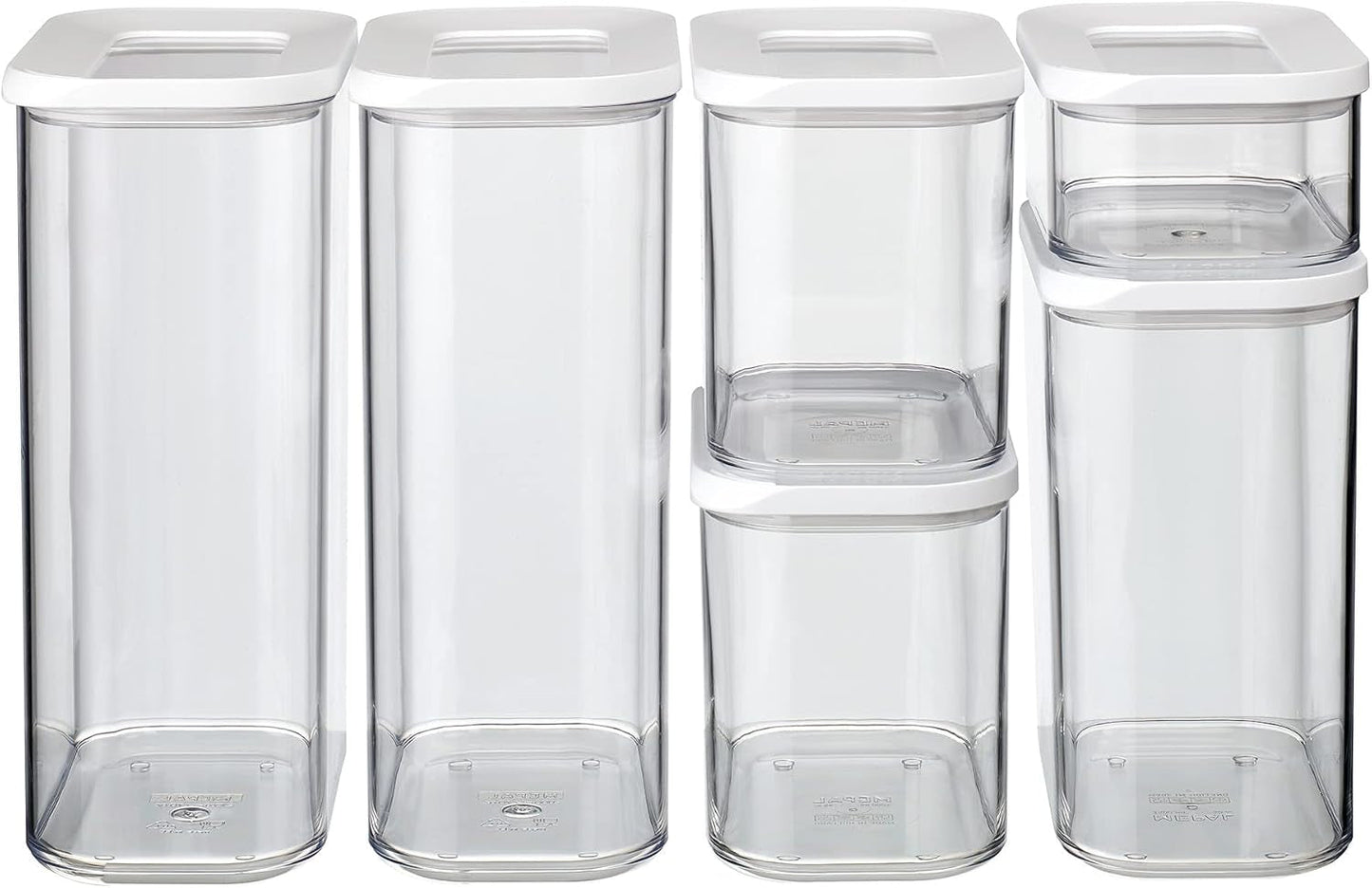 Mepal Set med 6 förvaringsburkar med lock - Rektangulära matbehållare - Köksarrangör i plast - Lufttäta förvaringsbehållare - 2x 2000ml, 2x 1000ml, 1x 1500ml & 1x 425ml - Vita matförvaringslådor Naty Shop