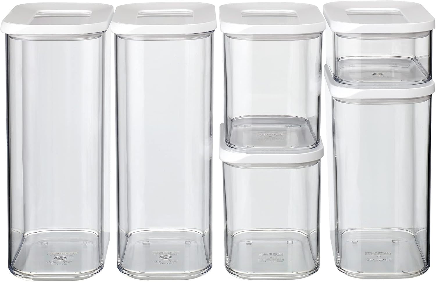 Mepal Set med 6 förvaringsburkar med lock - Rektangulära matbehållare - Köksarrangör i plast - Lufttäta förvaringsbehållare - 2x 2000ml, 2x 1000ml, 1x 1500ml & 1x 425ml - Vita matförvaringslådor Naty Shop
