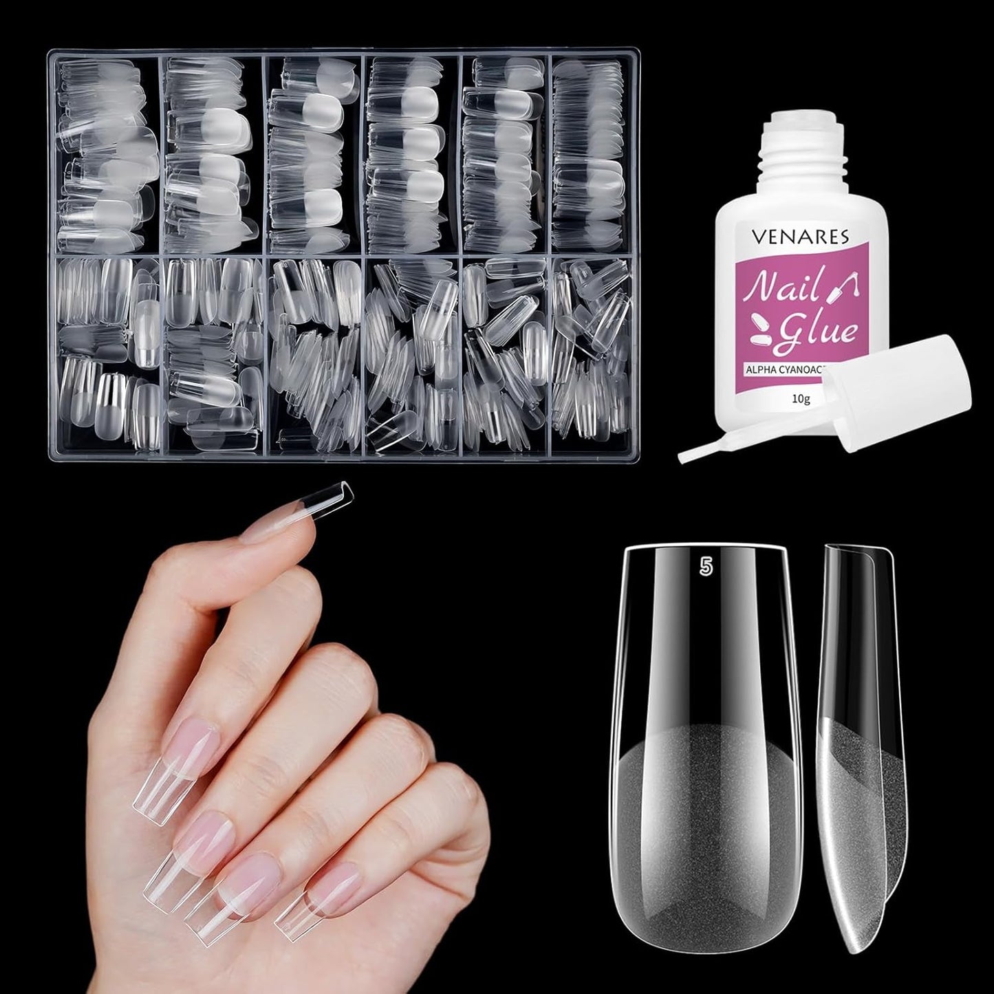 Korta lösnaglar Ballerina 500st lim på 12 storlekar konstgjorda naglar Korta mjuka gel Heltäckande Nageltips för gelnaglar Korta S