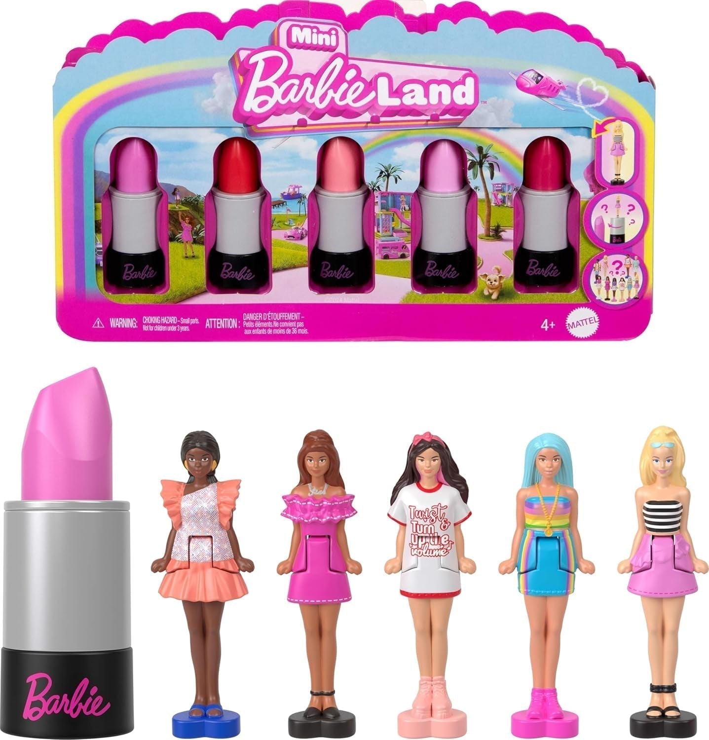 Barbie Mini Barbieland Set med 5 Fashionistas dockor, ca. 3,8 cm höjda minidockor i läppstiftsärmar, Surprise Collection Set (stilar kan variera), JBD26 Naty Shop Dolls 1 förpackning