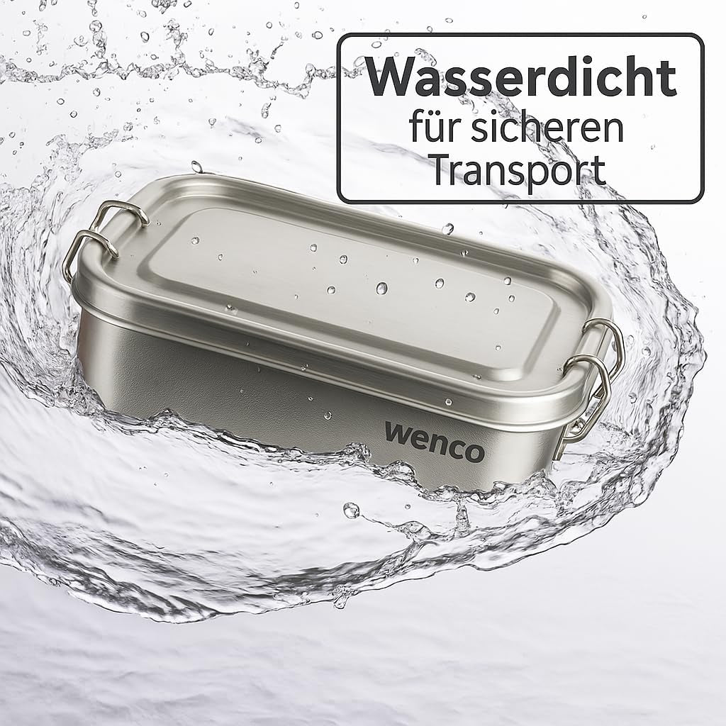 Wenco Lunchbox i rostfritt stål 2 fack Stor kapacitet 850ml Lunchbox Vattentät Diskmaskin Säker inklusive ersättningssilikonring 18,5 x 14 x 5,5 cm Silver (2-pack) Matförvaringslådor Naty Shop