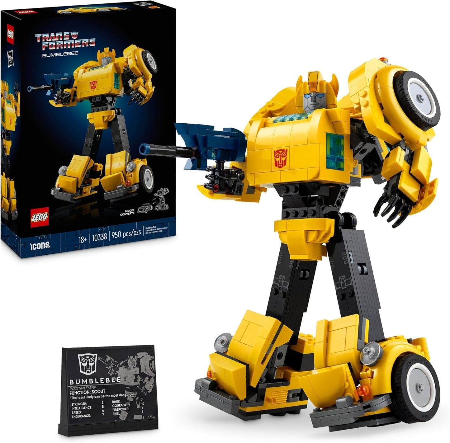 LEGO Icons Transformers Bumblebee, Vuxen samlarrobot Actionfigur, Filmuppsättning för science fiction-fans, Kan förvandlas till en bil, Äventyrsleksak 10338 Byggset Besuche den LEGO-Store Standardtitel
