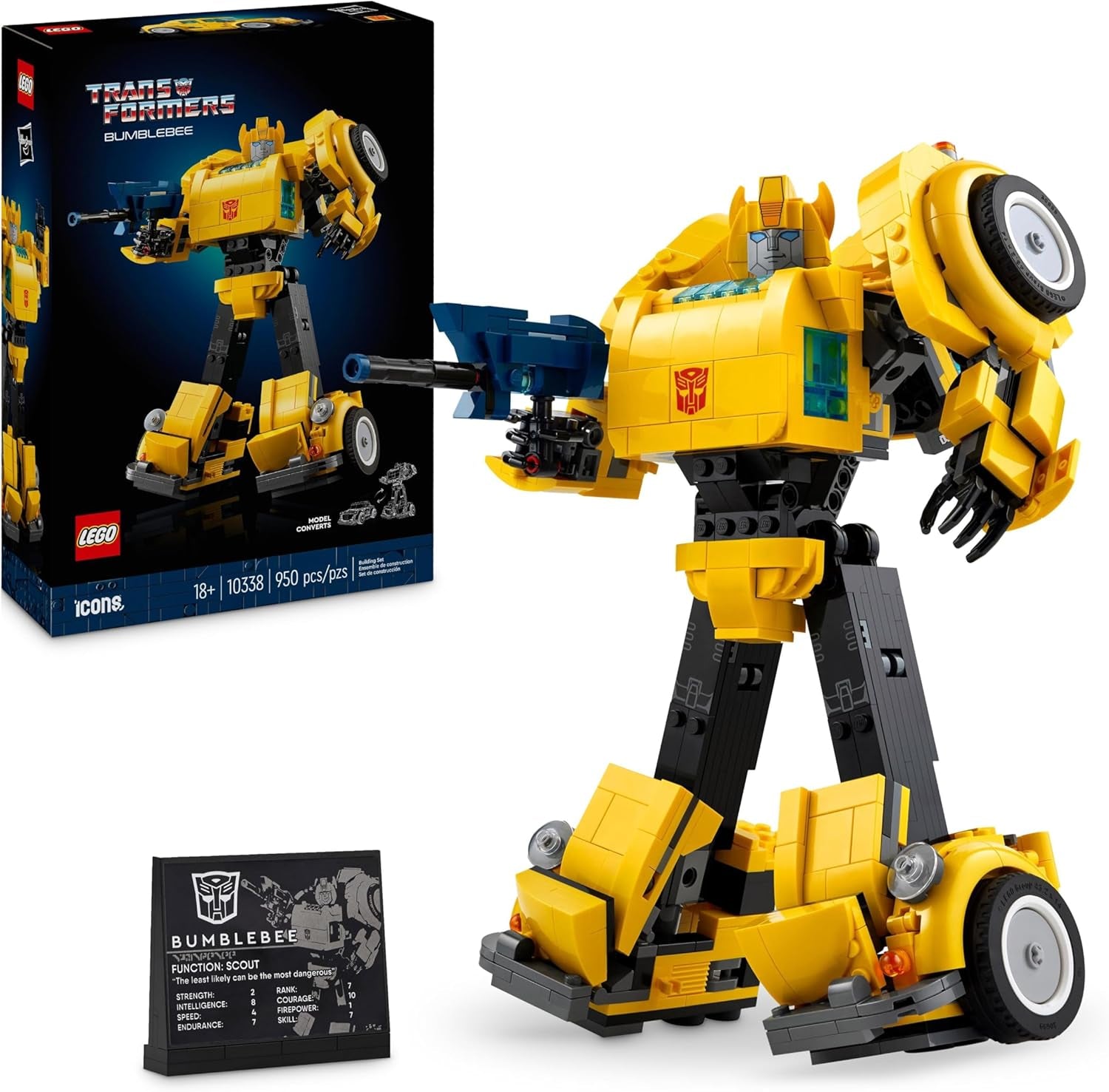 LEGO Icons Transformers Bumblebee, Vuxen samlarrobot Actionfigur, Filmuppsättning för science fiction-fans, Kan förvandlas till en bil, Äventyrsleksak 10338 Byggset Besuche den LEGO-Store Standardtitel