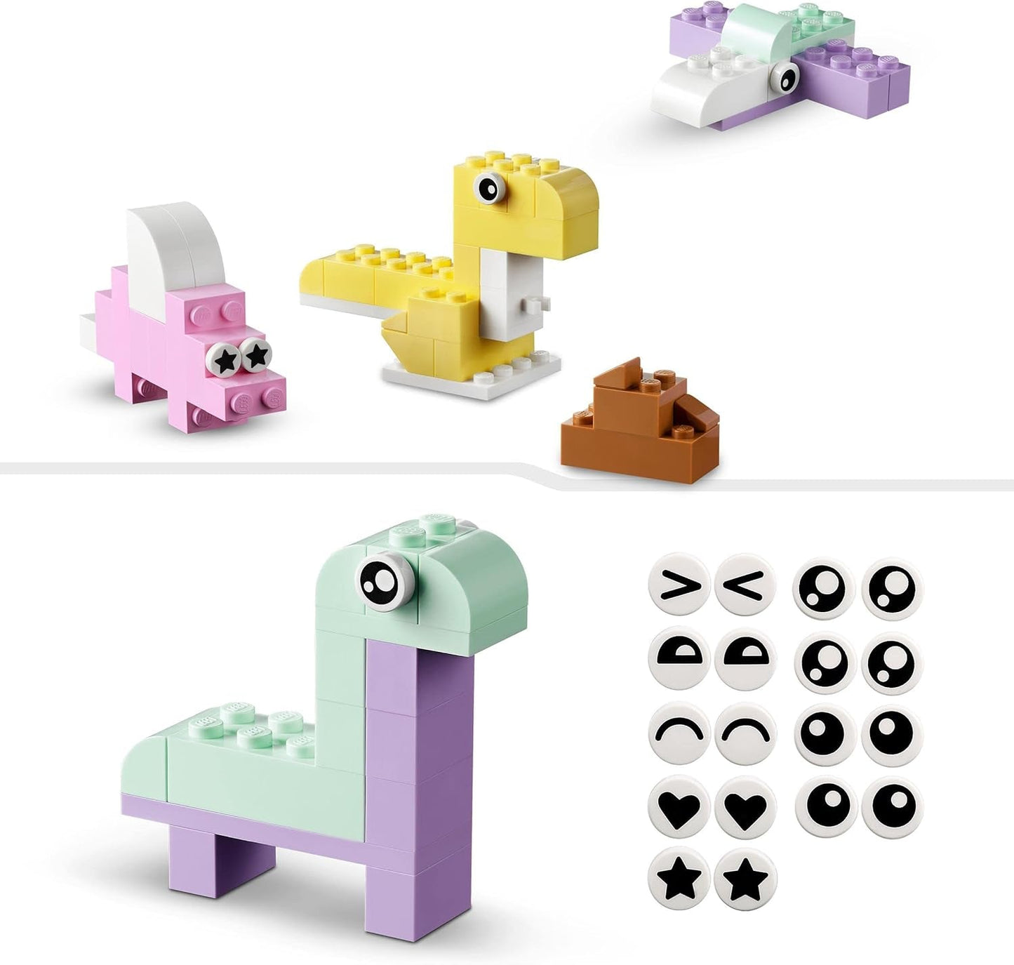 LEGO 11028 Classic Pastell Creative Building Set Tegellåda, byggleksak för flickor och pojkar i åldrarna 5+ med modeller; glass, dinosaurie, katt med mera Byggset Besuche den LEGO-Store