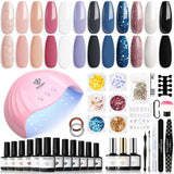 Modelones 35st Gel Nagellack Set, UV Nagellack Set med 48W lampa, Naken Brun Vit Rosa Gel Nagellack Set, UV Gel Nagellack Set med Top Coat Base Nagelstudio Set