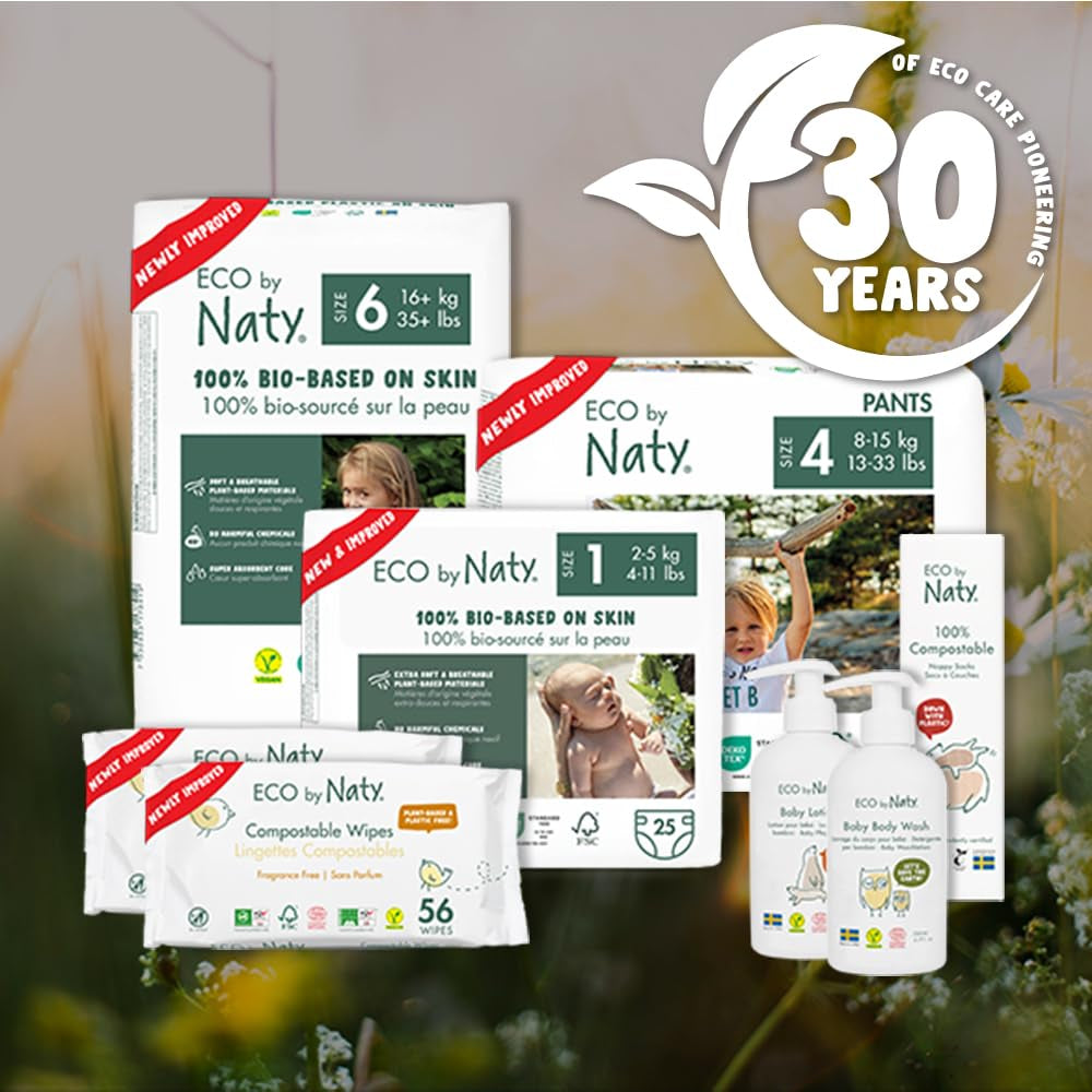 Naty babyservetter | 100 % ört- och doftfri för känslig hud | Plastfria och certifierade komposterbara våtservetter med 98 % renat vatten | 672 våtservetter (12 förpackningar)