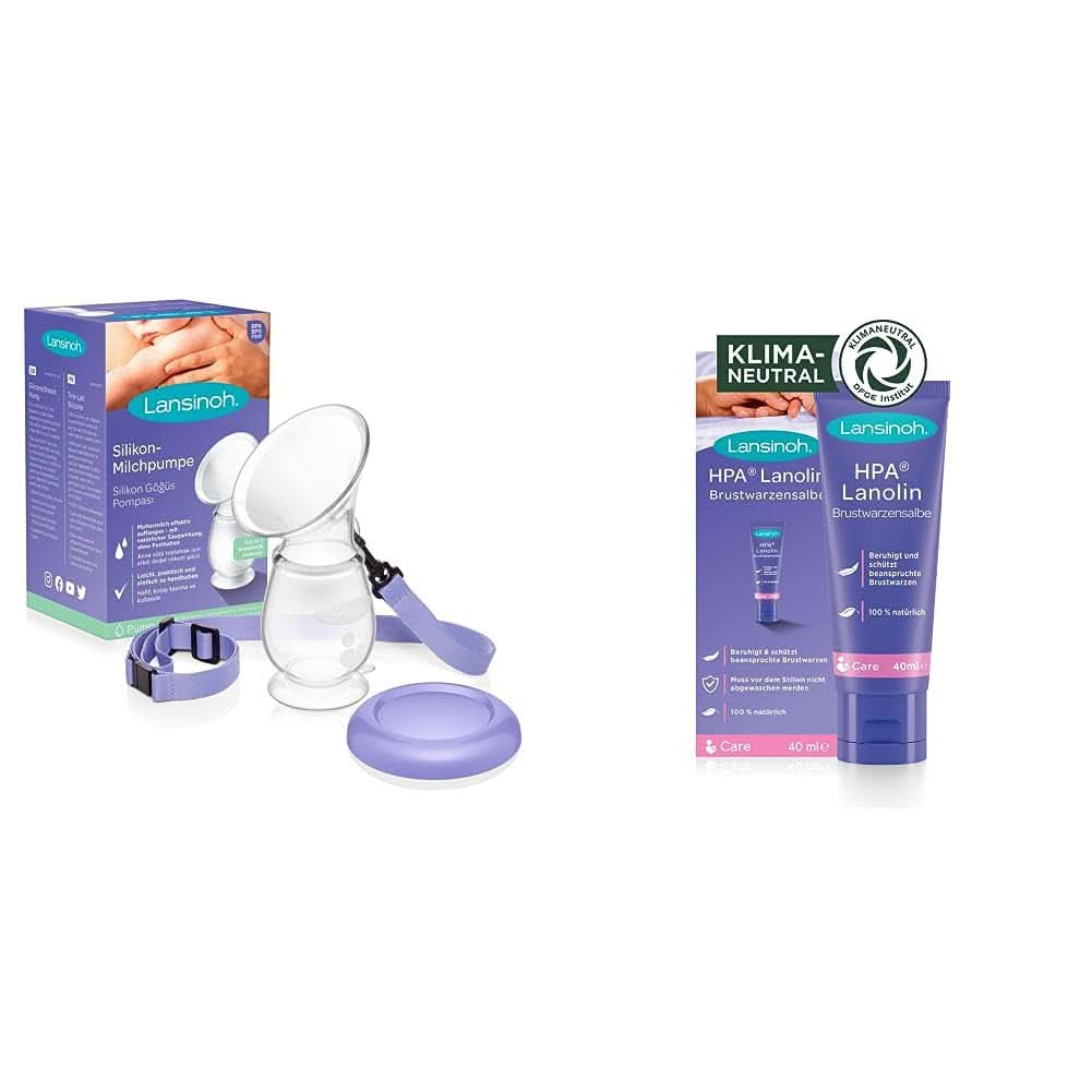 Lansinoh Silikon Milchpumpe & Muttermilchauffänger - Angenehmes & Extrem Weiches Silikon - Rettet Jeden Tropfen Muttermilch - Alternativ Zu Milchauffangschalen, 1 Stück (1Er Pack) Tillbehör Mat och Amning Bebe Naty Shop Bundle Mit Brustwarzensalbe Silikon-Milchänge Muttermilchauffer