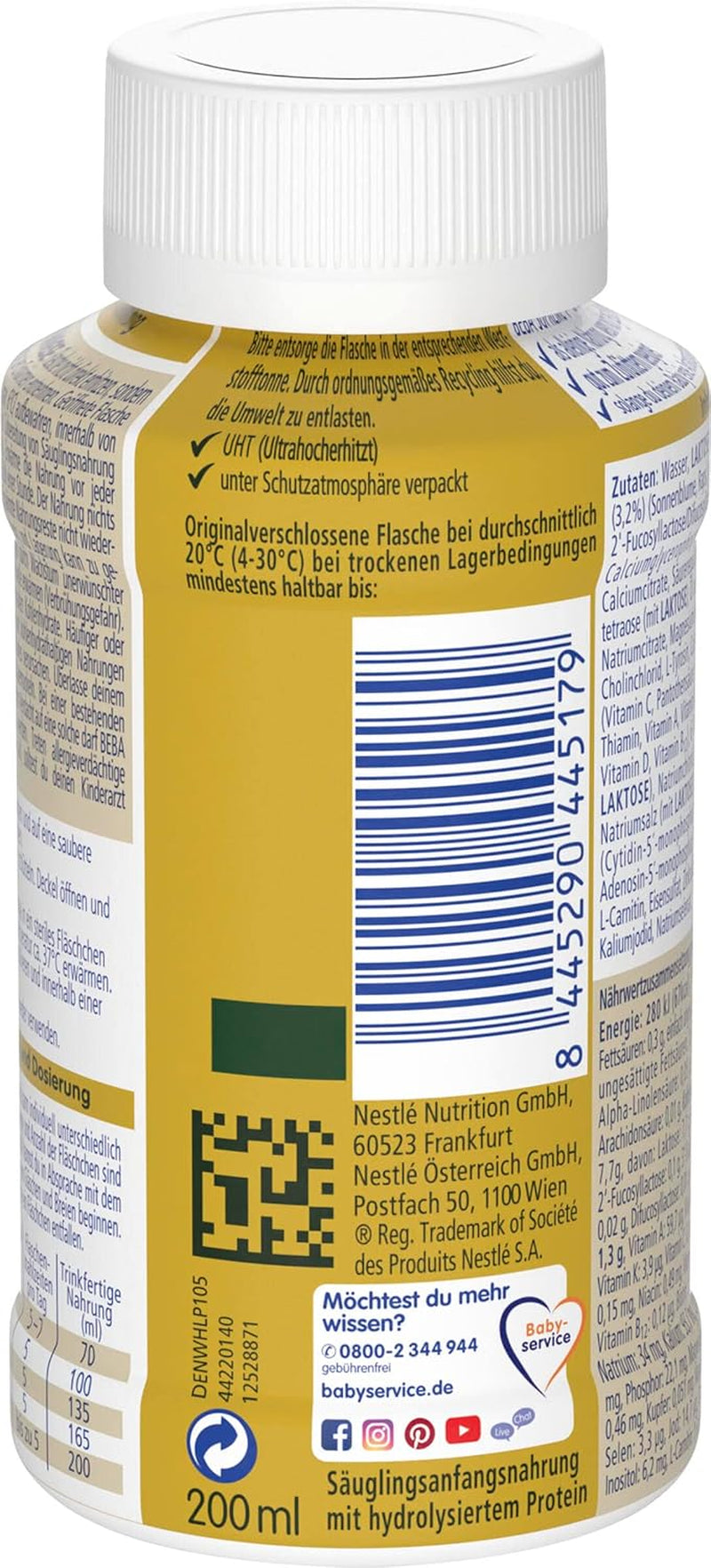 BEBA Nestlé BEBA SUPREME 1 Modersmjölksersättning: Drickfärdiga flaskor med Omega 3, 1 förpackning (1 x 200 ml)