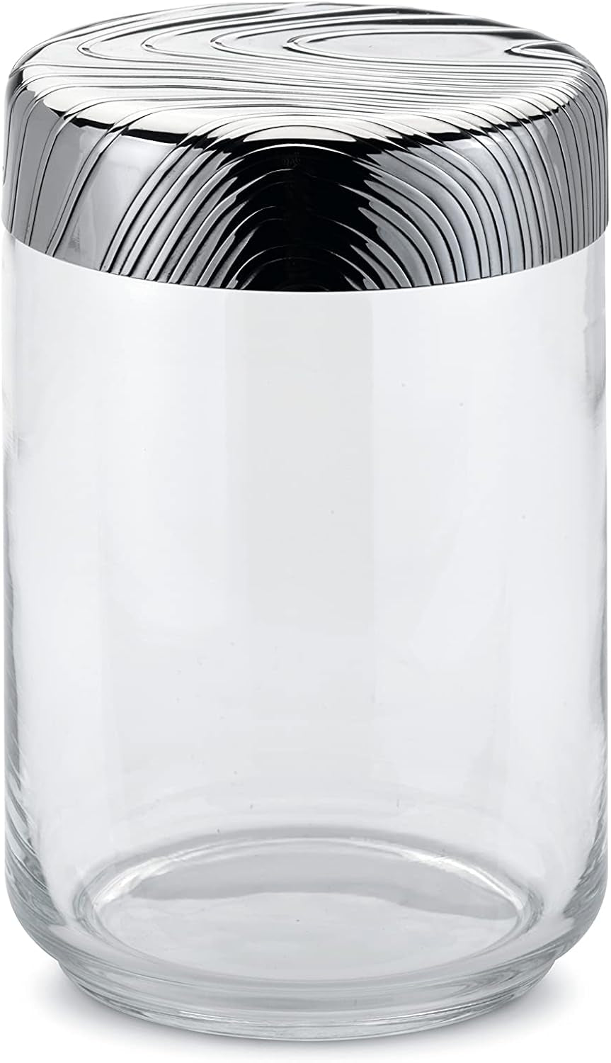 Alessi Faner PU05/100 - Hermetisk design Köksgryta Glasburk med 18/10 lock i rostfritt stål präglad dekoration Matförvaring Lådor Naty Shop Flerfärgad En storlek passar alla