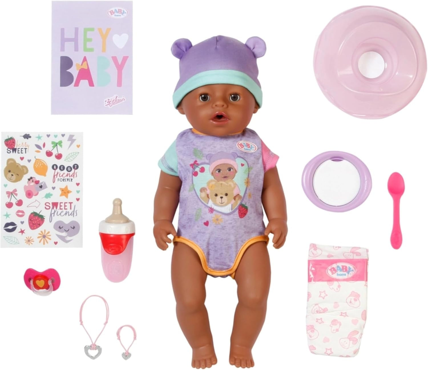 BABY Born Eva - babydocka 43 cm - 10 funktioner inklusive tillbehör och madrass - Fungerar helt utan batterier - Lämplig för barn från 3 år och uppåt