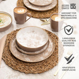 Moritz & Moritz MARIELLA 6-personers servisset i stengods i 24 delar - Modern beige servis med lekfull design, lättskött kaffeservering med tallrikar, skålar och koppar - Kombinationsset