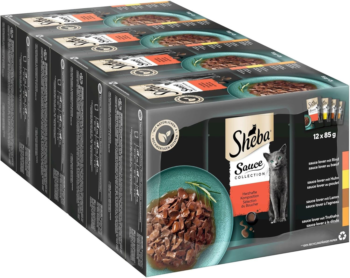 Sheba Sauce Collection våt kattmat, portionspåsar, salt multipack, 4x12x85g
