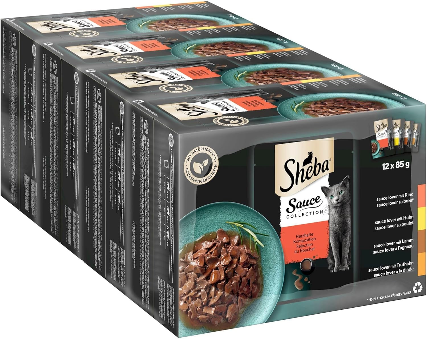 Sheba Sauce Collection våt kattmat, portionspåsar, salt multipack, 4x12x85g