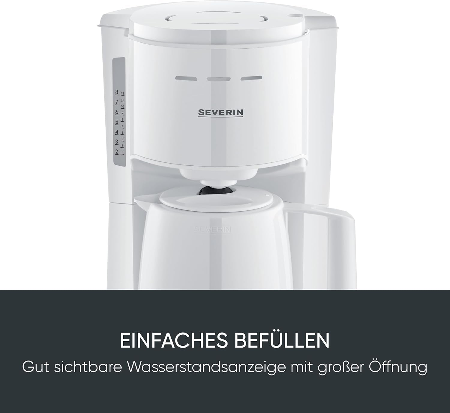 Severin espressomaskin med filter och 2 termokannor, espressomaskin med lock, droppfri upphällning, lång temperaturhållning, automatisk avstängning, 1000 W, ca. 1 liter, vit, KA 9309