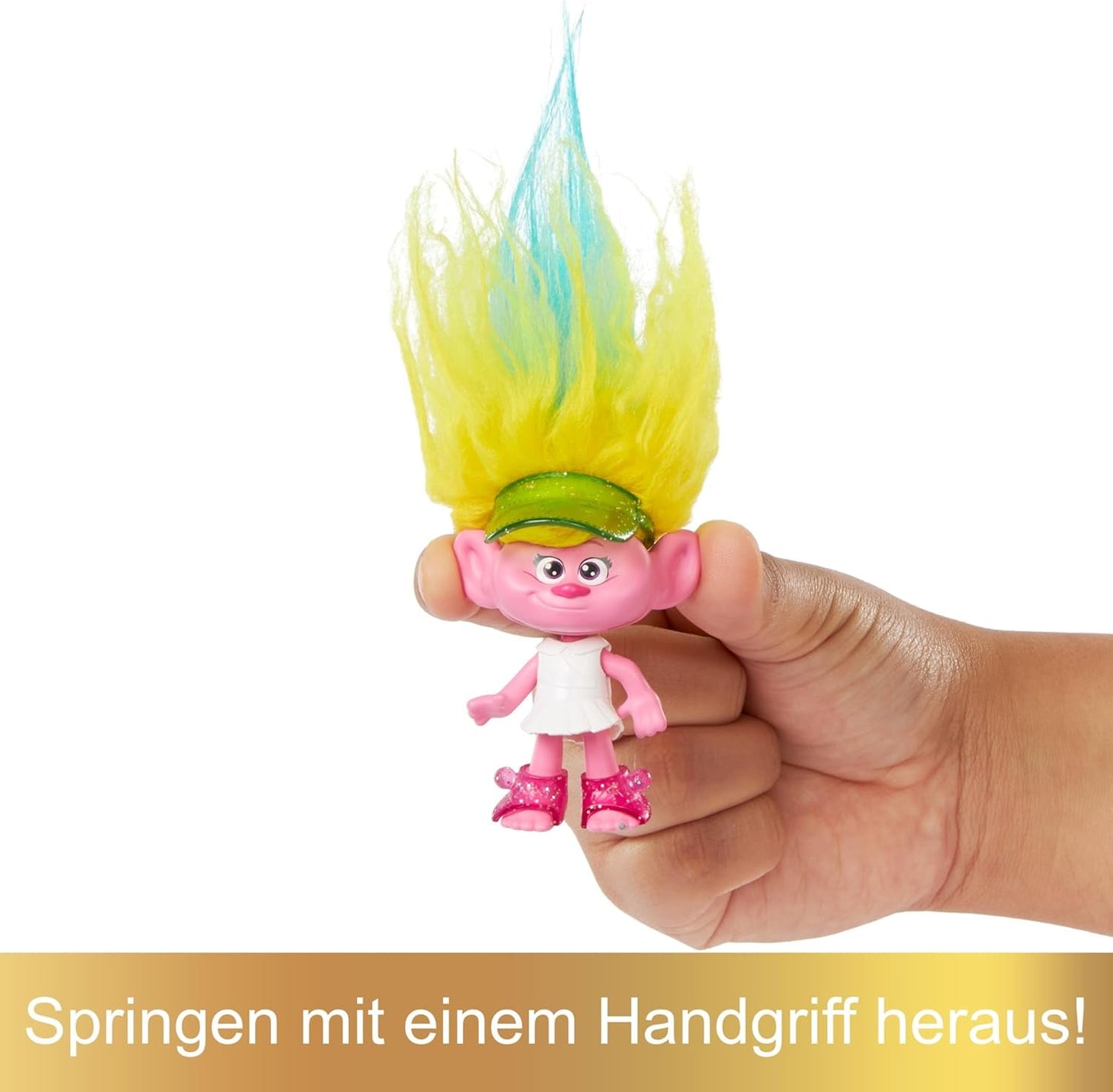 Mattel DREAMWORKS TROLLS United We Stand - Håriga överraskningar Viva Doll med ljusgult plyschhår och 3 överraskningstillbehör, för barn från 3 år och uppåt, HNF11