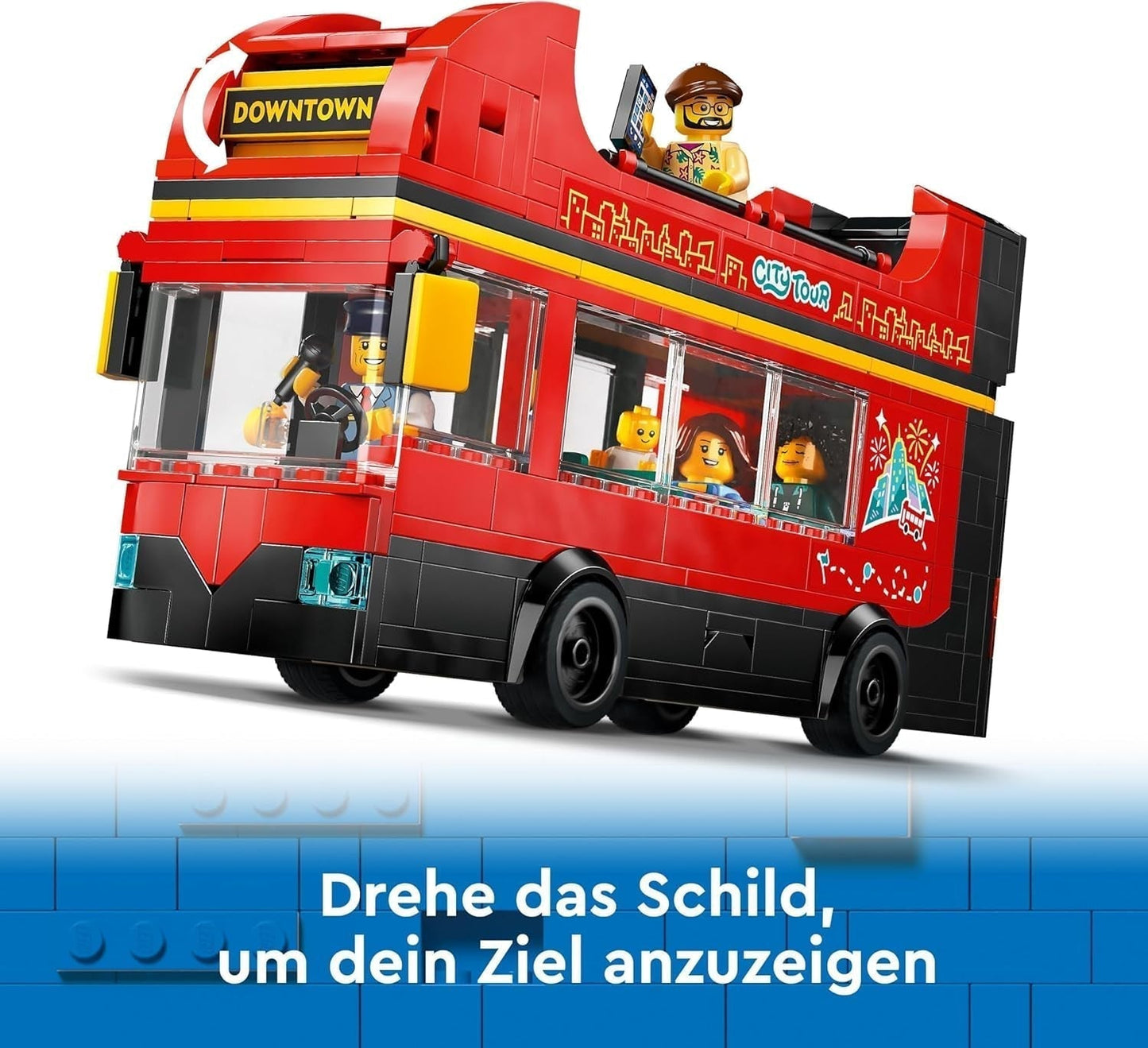 LEGO City dubbeldäckare buss, dubbeldäckare leksaksbuss, fordonsset för flickor och pojkar från 7 år, innehåller 5 figurer, inklusive en baby i en barnvagn 60407 Byggset Besuche den LEGO-Store