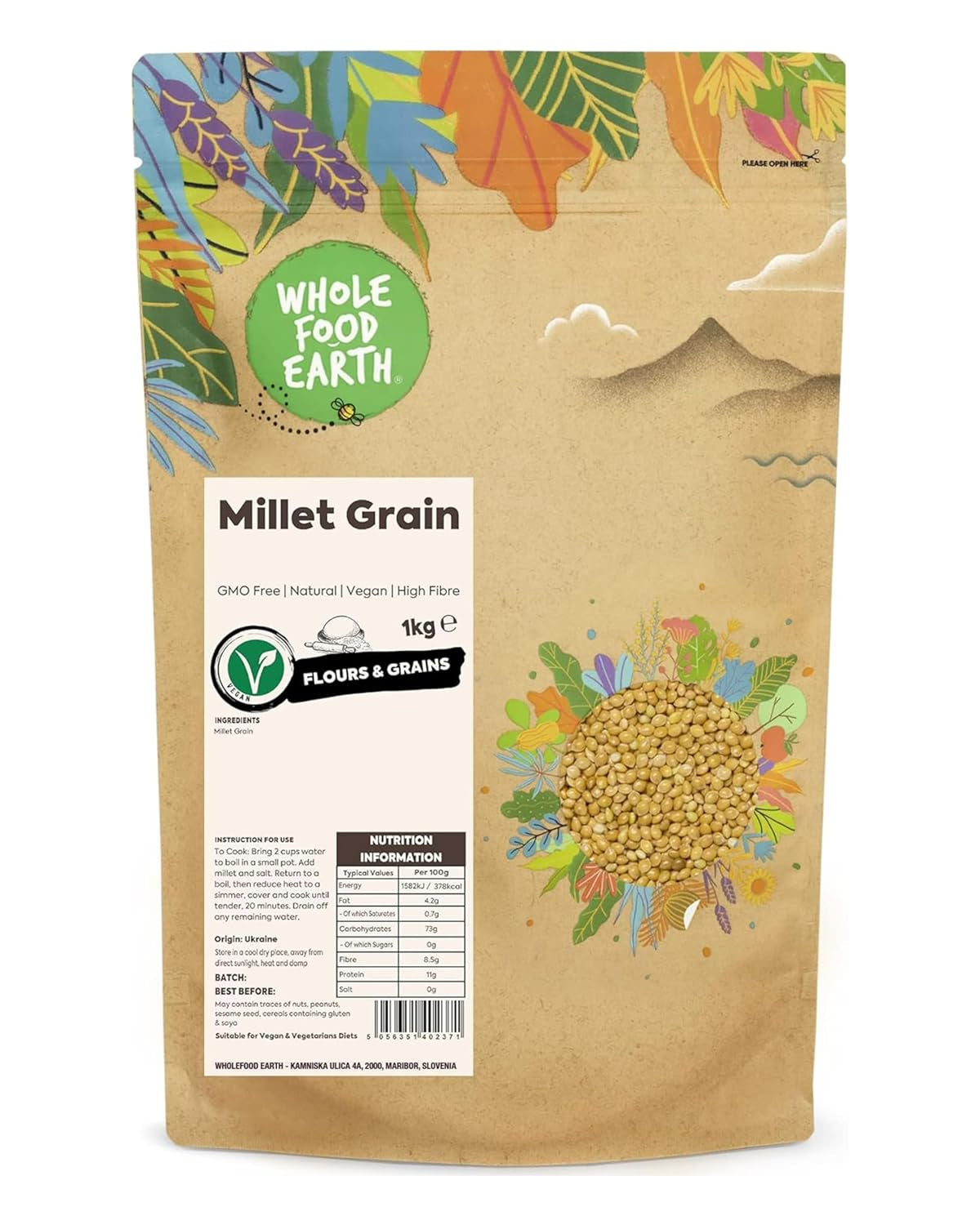 Jordfullkornshirs - icke-GMO - naturlig - vegan - mjölkfri - inget tillsatt socker - 1 kg