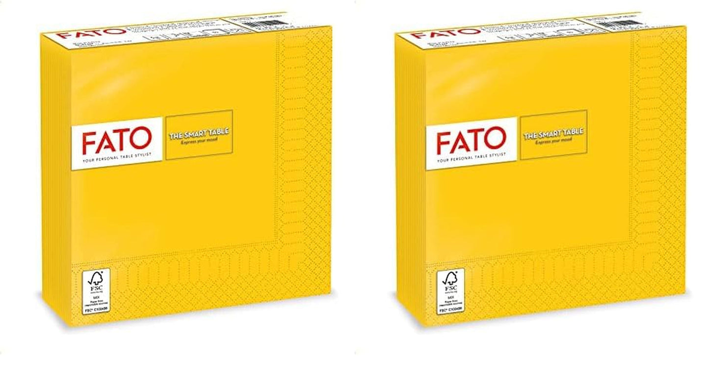 , Engångspappersservetter, idealiska för vardagliga luncher och bufféer, paket med 50 servetter, storlek 33X33, 4-vikt, 2-lagers, gult, 100 % rent cellulosapapper, Fsc-certifierat