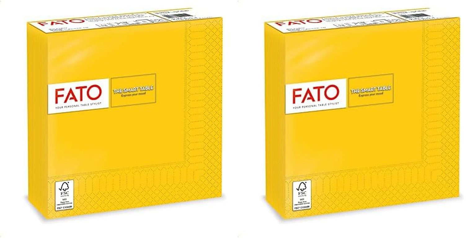 , Engångspappersservetter, idealiska för vardagliga luncher och bufféer, paket med 50 servetter, storlek 33X33, 4-vikt, 2-lagers, gult, 100 % rent cellulosapapper, Fsc-certifierat