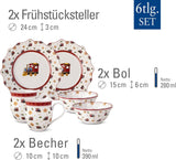 Villeroy & Boch - Toy's Delight frukostset för 2, lokdesign, 6 delar, färgglatt, jul, servisset med tallrikar, koppar och skålar till frukost, julservis, premiumporslin