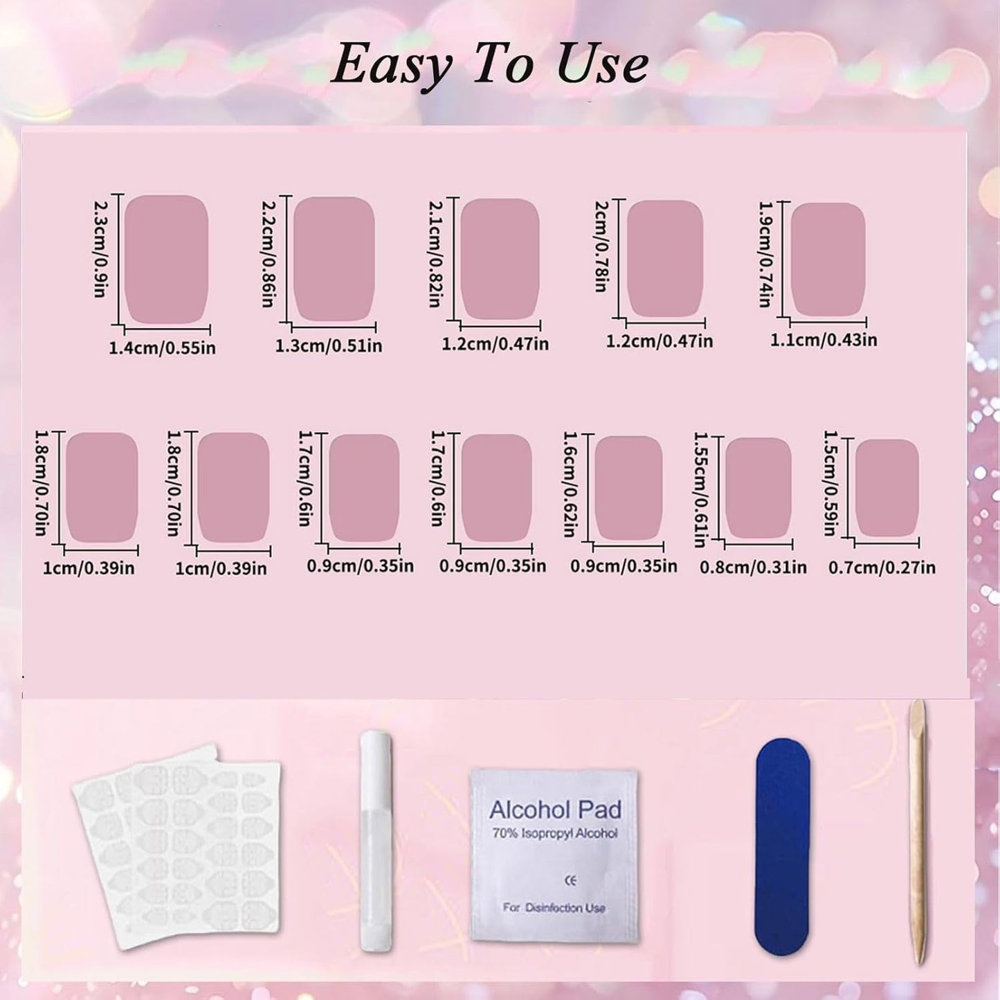 24st rosa enfärgade falska naglar självhäftande neutrala falska naglar Medium Square Mjuk Gel för kvinnor DIY Heltäckande Glitter Falska Naglar